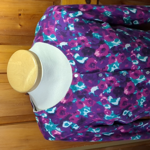 TRADITION* vintage long sleeve button front cardigan tie dye look purple teal L - Picture 6 of 15